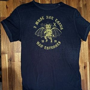 Rare John Varvatos Distressed Tee - I must not think bad thoughts devil design